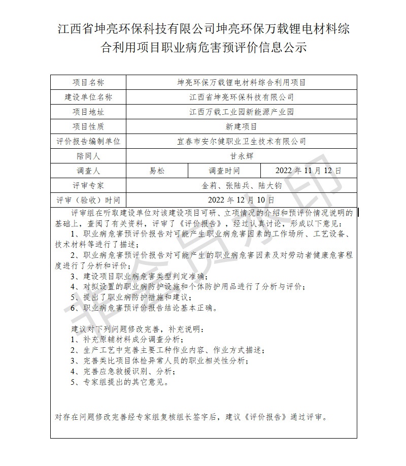 江西省坤亮環(huán)?？萍加邢薰纠ち镰h(huán)保萬載鋰電材料綜合利用項(xiàng)目職業(yè)病危害預(yù)評價(jià)信息公示.jpg